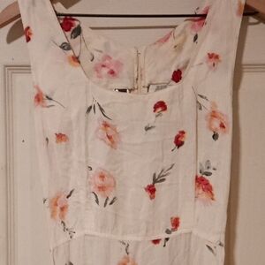 White Floral Sundress with Peach & Coral Blooms